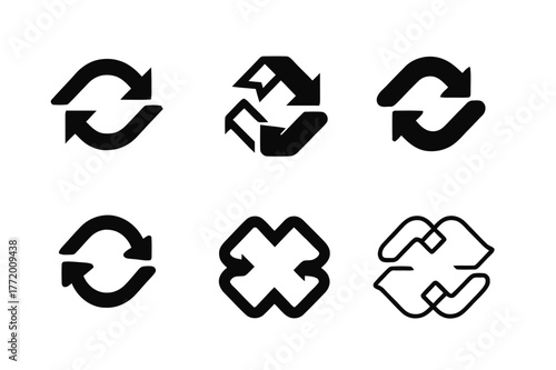 Business Continuity Logos. Business continuity risk. Set Logo of Business continuity risk: interrupted looped arrows. harmonious logo variations of the same