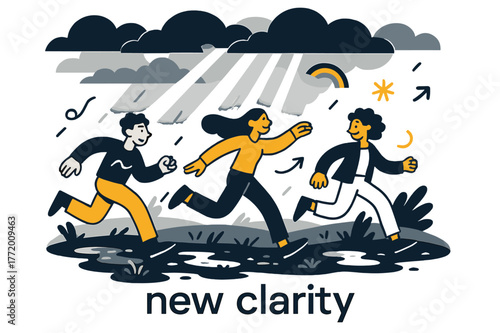 After Rain Clarity. Soft Light Rays ? After Rain. Clouds part; narrow beams pierce mist above a wet field. A tiny rainbow arc glows faintly. Caption ?new