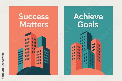Modern Motivational Banners. # IMPORTANT. Two vertical A6 banners with safe margins, centered composition, no elements touching edges, modern, coral and teal,