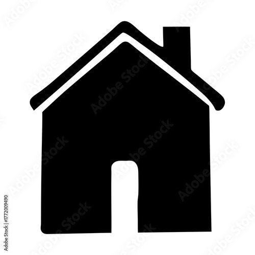Simple stylized silhouette of a home with chimney and door