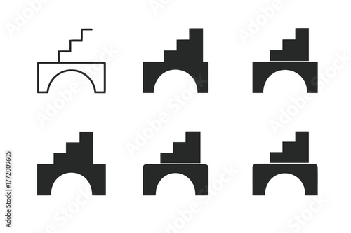 Social Mobility Logos. Social mobility. Set Logo of Social mobility: ascending steps across bridge. harmonious logo variations of the same emblematic concept,