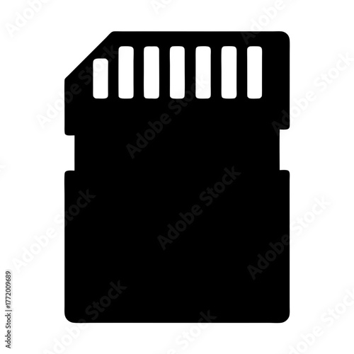 Stylized Black and White Silhouette of a Micro SD Card Storage Device