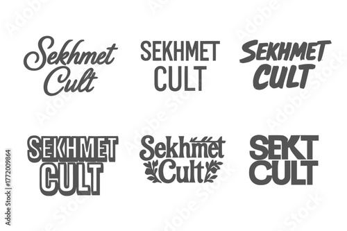 Sekhmet Lettering Variations. Sekhmet Cult. Set lettering. harmonious lettering variations of the same emblematic concept, each with different artistic