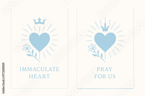 Immaculate Heart Design. Immaculate Heart. Two vertical A6 banners with safe margins, centered composition, no elements touching edges, minimal, white and sky