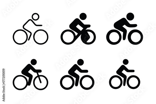 Cyclist Logo Variations. Person on bicycle. Set Logo of Person on bicycle: cyclist in motion. harmonious logo variations of the same emblematic concept, each