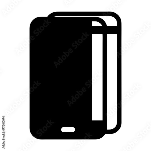 Simple black and white book icon with rounded corners and button