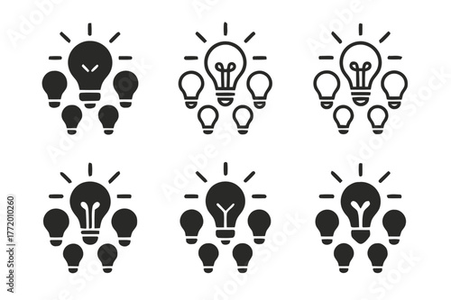 Brainstorm Logo Variations. office collaboration. Set Logo of office collaboration: Brainstorm lightbulb cluster. Icon set. harmonious logo variations of the