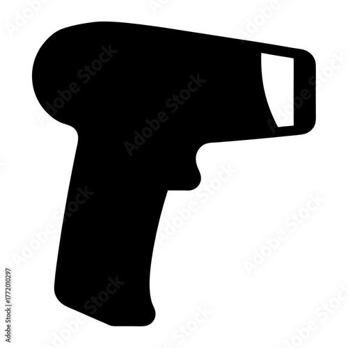 Black silhouette of a barcode scanner or infrared thermometer used by retail
