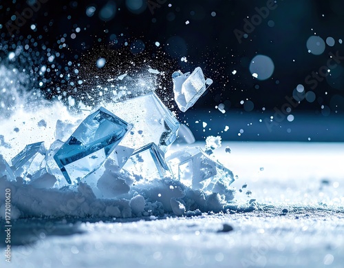 Abstract Macro Shot of Crushing Ice with Blue Tones and Bokeh Effect