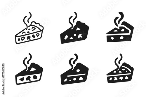 Quiche Logo Variations. Cooking a savory quiche with vegetables and cheese. Set Logo of Cooking a savory quiche with vegetables and cheese: sliced quiche with
