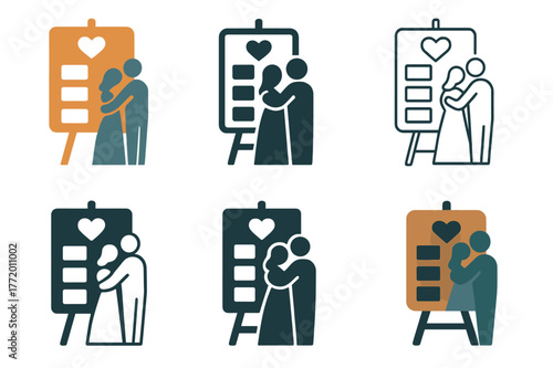 Event Preparation Logos. Helping a loved one prepare for a big life event, like a wedding or graduation. Set Logo of Helping a loved one prepare for a big life