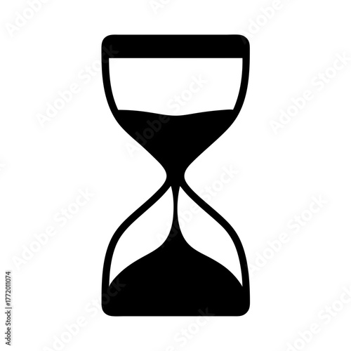 A simple, minimal, silhouette hourglass icon representing the passage of time