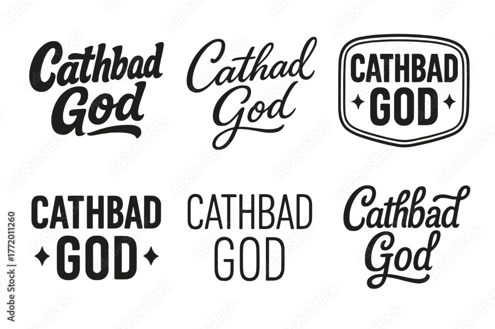 Fototapeta premium Cathbad Lettering Variations. Cathbad God. Set lettering. harmonious lettering variations of the same emblematic concept, each with different