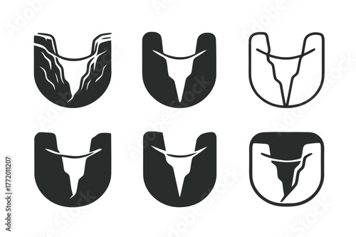 Highlining Logo Variations. Highlining. Set Logo of Highlining: webbing span over canyon. harmonious logo variations of the same emblematic concept, each with