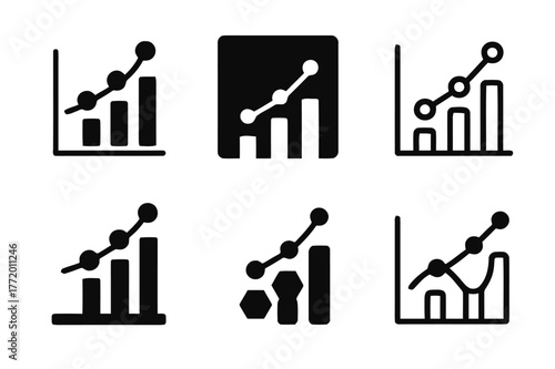 Retail Trend Logos. Retail trend graph. Set Logo of Retail trend graph: Price elasticity scatter plot. Icon set. harmonious logo variations of the same