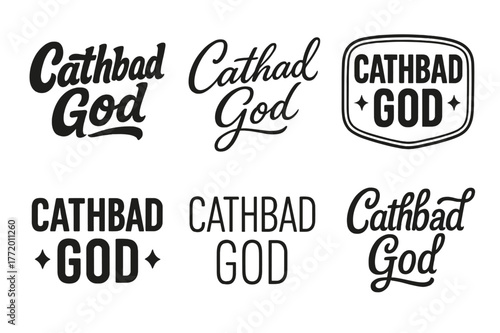 Cathbad Lettering Variations. Cathbad God. Set lettering. harmonious lettering variations of the same emblematic concept, each with different