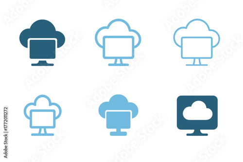 Cloud Tech Logo Variations. Cloud technology. Set Logo of Cloud technology: Virtual machine instance. Icon set. harmonious logo variations of the