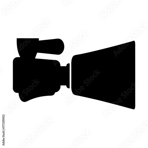 Black silhouette of a video camera with large lens perfect for filming