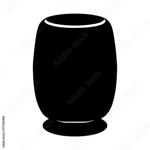 Stylized black silhouette of a vase with a rounded bottom form