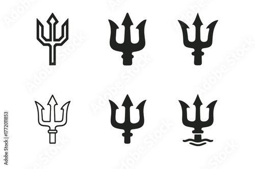 Mythical Deity Logos. Ancient gods and goddesses in a mystical landscape. Set Logo of Ancient gods and goddesses in a mystical landscape: Poseidon trident.