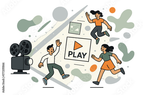 Nostalgic Projector Beam. Old Projector Beam. Dust particles float through a flickering cone of light; soft film frames hover midair with the word ?play?.