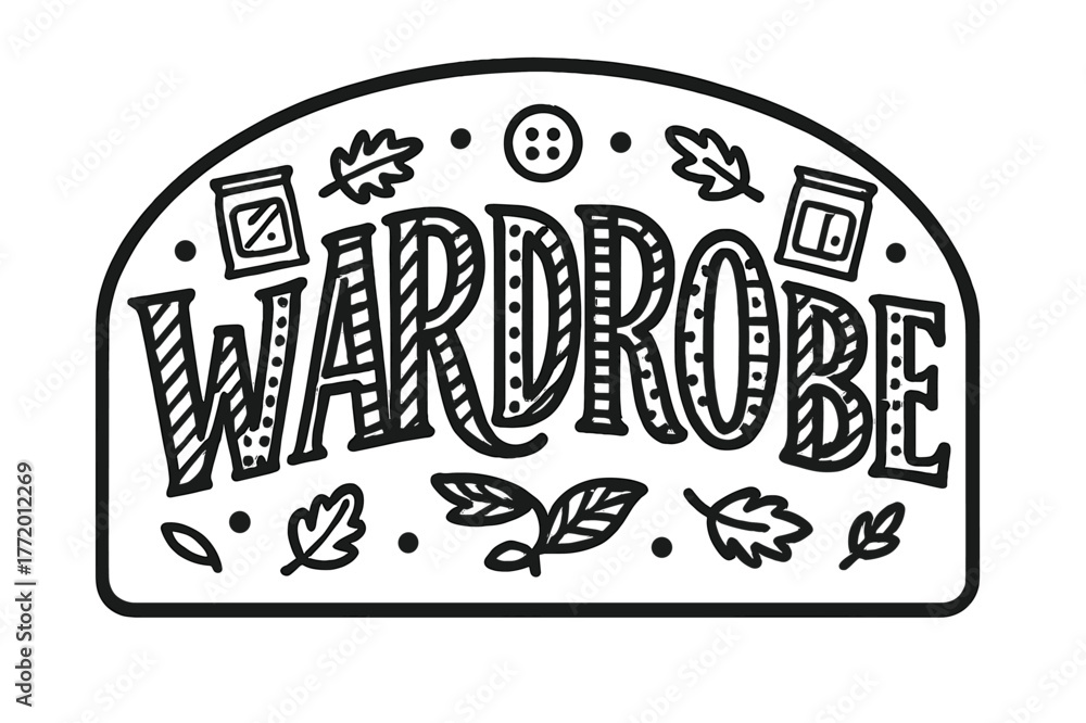 Fototapeta premium Playful Decorative Typography. Rotate Wardrobe ? Decorative Display Lettering; playful stylized glyphs with stripe/dot patterns suggesting fabric; arched