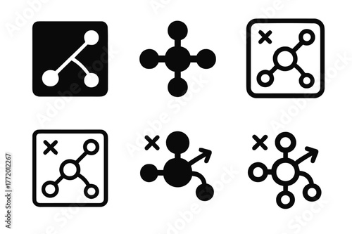 Team Performance Logos. Team performance dashboard. Set Logo of Team performance dashboard: tactics board with connected nodes. harmonious logo variations of