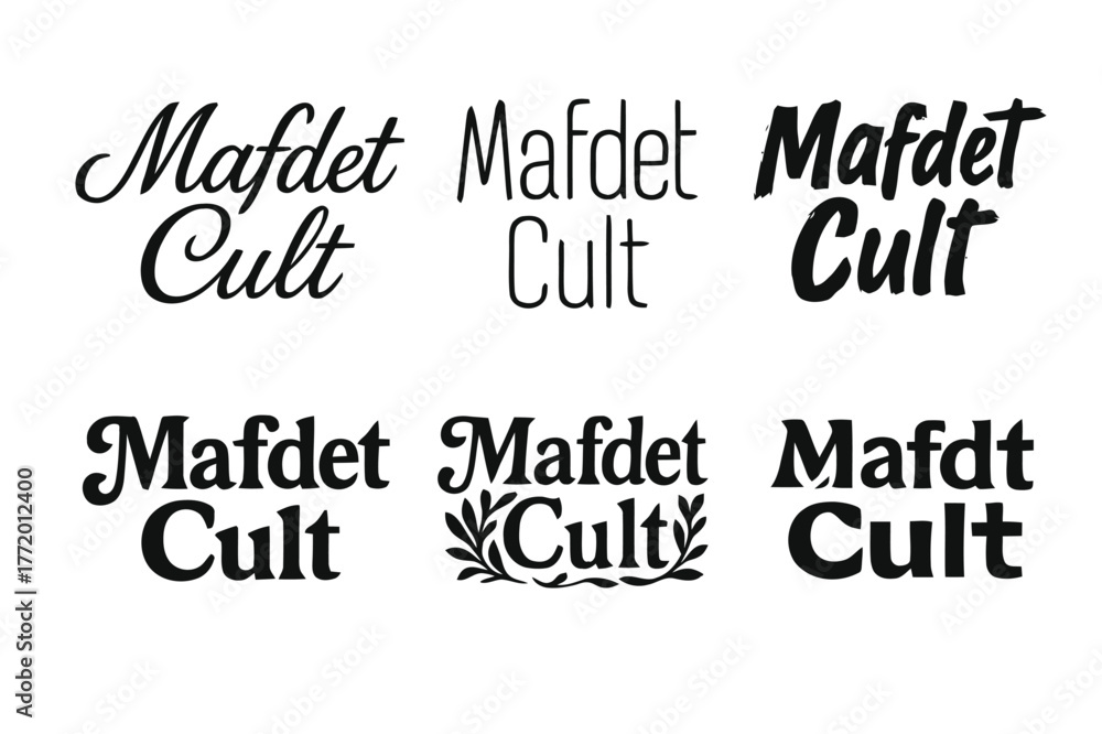 Fototapeta premium Mafdet Lettering Variations. Mafdet Cult. Set lettering. harmonious lettering variations of the same emblematic concept, each with different artistic