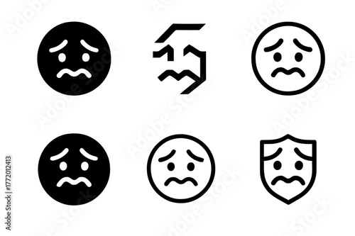 Anxious Expression Logos. Anxious expression. Set Logo of Anxious expression: quivering lips and brows. harmonious logo variations of the same emblematic