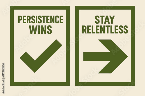 Persistence and Relentlessness Banners. Persistence wins. Two vertical A6 banners with safe margins, centered composition, no elements touching