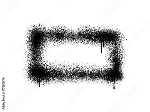 Spray paint graffiti stencil frames. Black airbrushing paint banner, stenciling backdrop and spray paint texture borders. Brush splash abstract rectangular stencil border. Isolated vector icons set