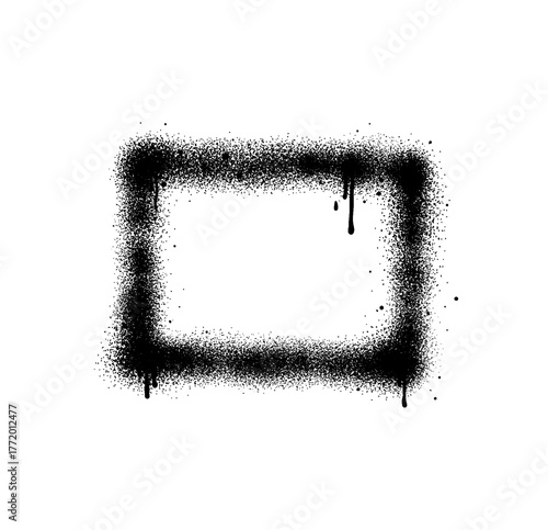 Spray paint graffiti stencil frames. Black airbrushing paint banner, stenciling backdrop and spray paint texture borders. Brush splash abstract rectangular stencil border. Isolated vector icons set