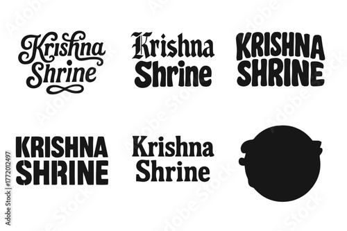 Krishna Lettering Variations. Krishna Shrine. Set lettering. harmonious lettering variations of the same emblematic concept, each with different artistic