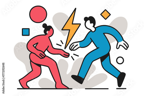 Energetic Geometric Catalyst. Catalyst. Lightning spark igniting abstract shapes with floating geometric accents, energetic and transformative scene. Modern