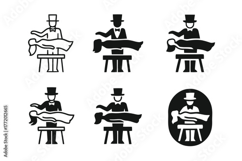 Levitation Logo Variations. Stage illusions. Set Logo of Stage illusions: Levitation act. Icon set. harmonious logo variations of the same emblematic concept,