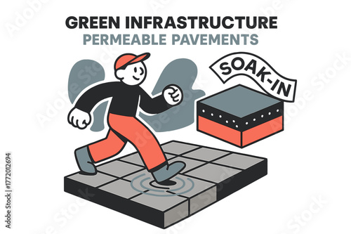 Permeable Pavement Ripples. Green infrastructure ? Permeable pavements. Footsteps create ripple lines as water vanishes between tiles; a cross-section floats