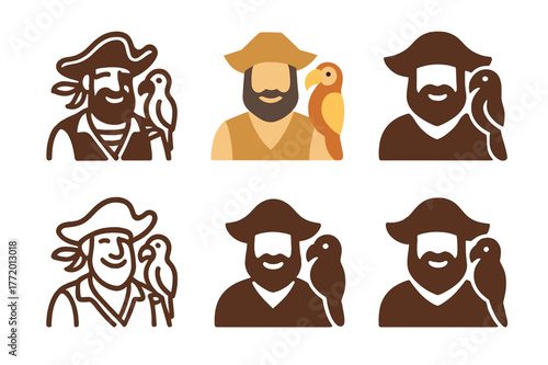 Costume Party Logos. people wearing funny costumes at a costume party. Set Logo of people wearing funny costumes at a costume party: Pirate with inflatable