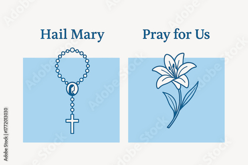 Hail Mary Banners. Hail Mary Prayer. Two vertical A6 banners with safe margins, centered composition, no elements touching edges, flat vector design, white and