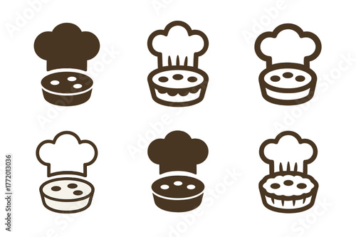 French Cuisine Logos. French cuisine. Set Logo of French cuisine: chef hat with quiche outline. harmonious logo variations of the same emblematic concept, each