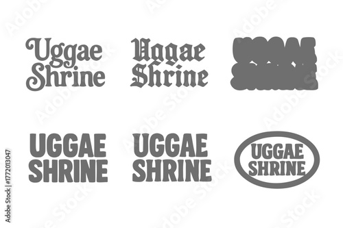 Uggae Shrine Lettering. Uggae Shrine. Set lettering. harmonious lettering variations of the same emblematic concept, each with different artistic