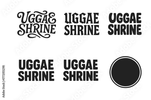 Uggae Shrine Emblems. Uggae Shrine. Set lettering. harmonious lettering variations of the same emblematic concept, each with different artistic interpretation