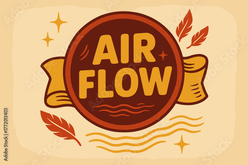 Retro Air Flow. Air Flow ? Retro Poster; lettering: bold rounded; composition: ribboned seal; effects: halftone rim + gentle shadow; background: vintage paper