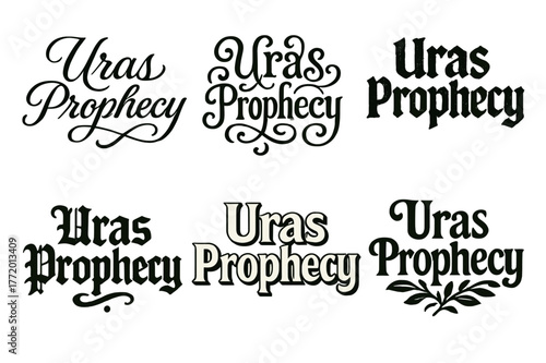Uras Prophecy Set. Uras Prophecy. Set lettering. harmonious lettering variations of the same emblematic concept, each with different artistic interpretation