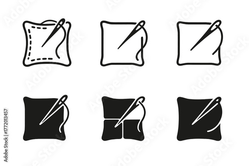 Pillowcase Logo Variations. Sewing pillowcase. Set Logo of Sewing pillowcase: needle stitching along edge. harmonious logo variations of the same emblematic