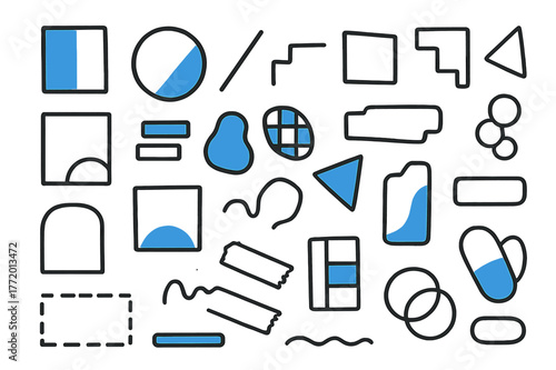 Playful Color Doodles. Playful color blocking. Hand-drawn doodle illustration playful color blocking [offset rectangles (accented), circle patch (accented),