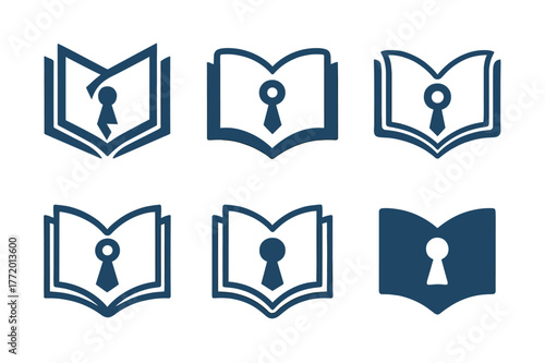 Education Access Logos. Education access. Set Logo of Education access: open book unlocking keyhole. harmonious logo variations of the same emblematic concept,