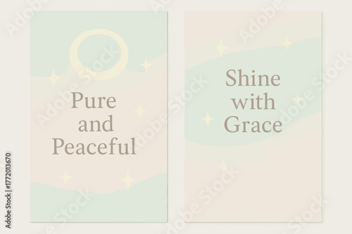 Serene Light Banners. Serene Light. Two vertical A6 banners with safe margins, centered composition, no elements touching edges, pastel, pastel mint and pink,