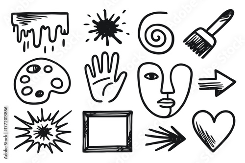 Abstract Expressionism Doodle. Abstract expressionism. Hand-drawn doodle illustration abstract expressionism dripping paint, splatter, brush, canvas, palette,