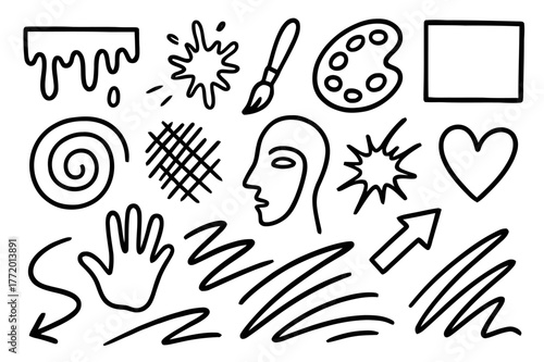 Abstract Expressionism Doodles. Abstract expressionism. Hand-drawn doodle illustration abstract expressionism dripping paint, splatter, brush, canvas, palette,