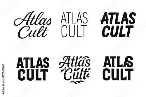 Atlas Lettering Variations. Atlas Cult. Set lettering. harmonious lettering variations of the same emblematic concept, each with different artistic